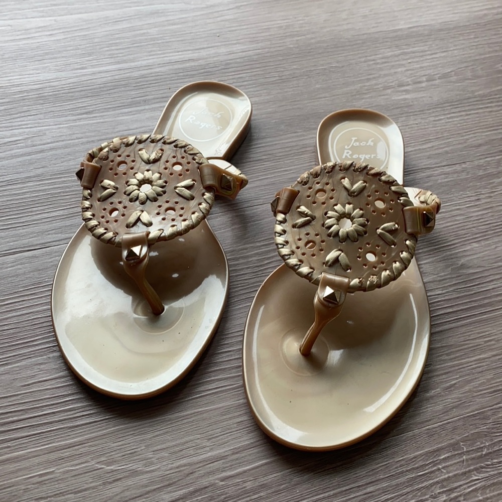 Jack Roger Sandals (size 5), Gold Rubber